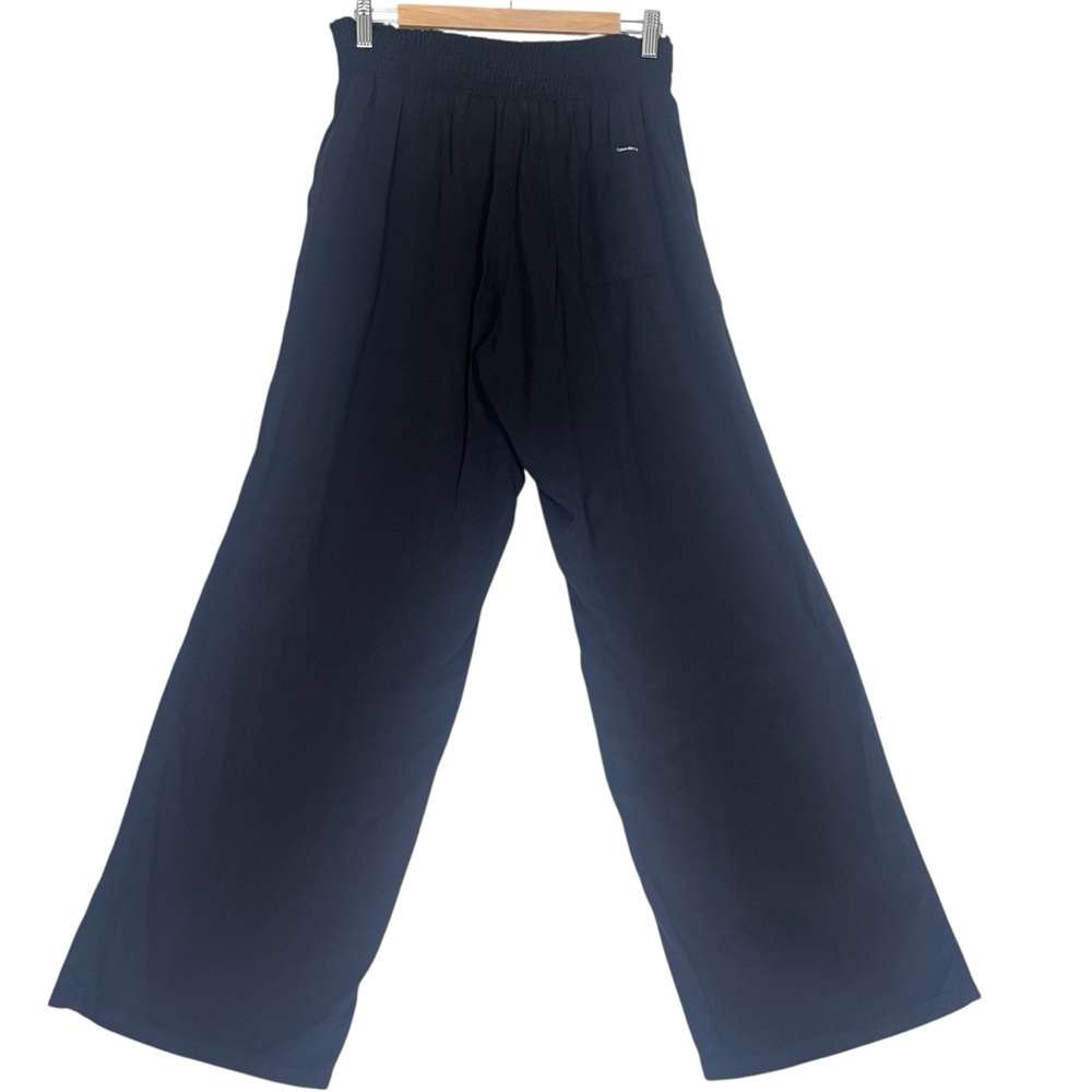 Calvin Klein Black Wide Leg Pant Womens Medium Black Pull On Smocked Palazzo NWT - Picture 5 of 10